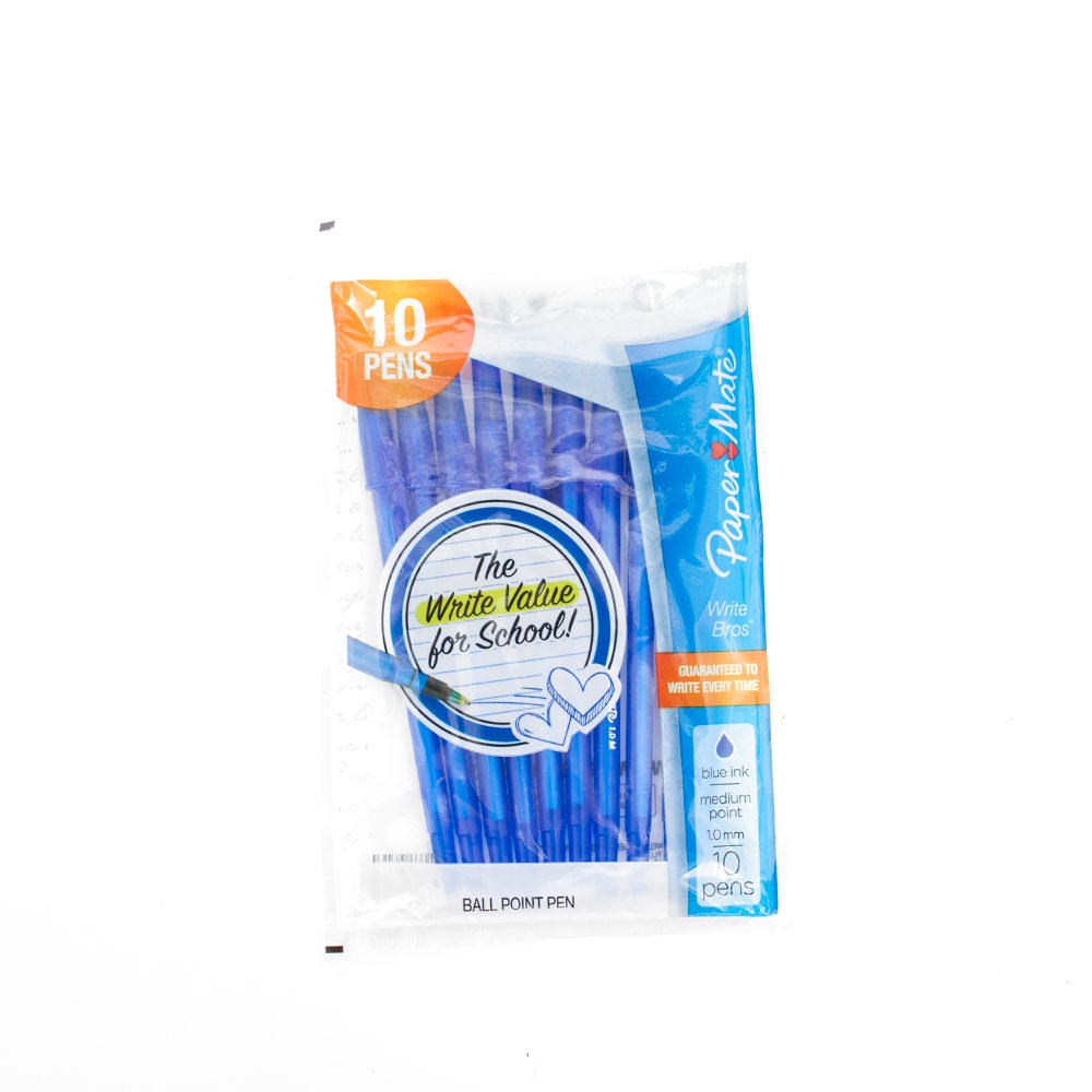Paper Mate, Rollerball/Ballpoint, Art & School, WriteBros, Pen, Medium, 10 pack, 154120, Blue
